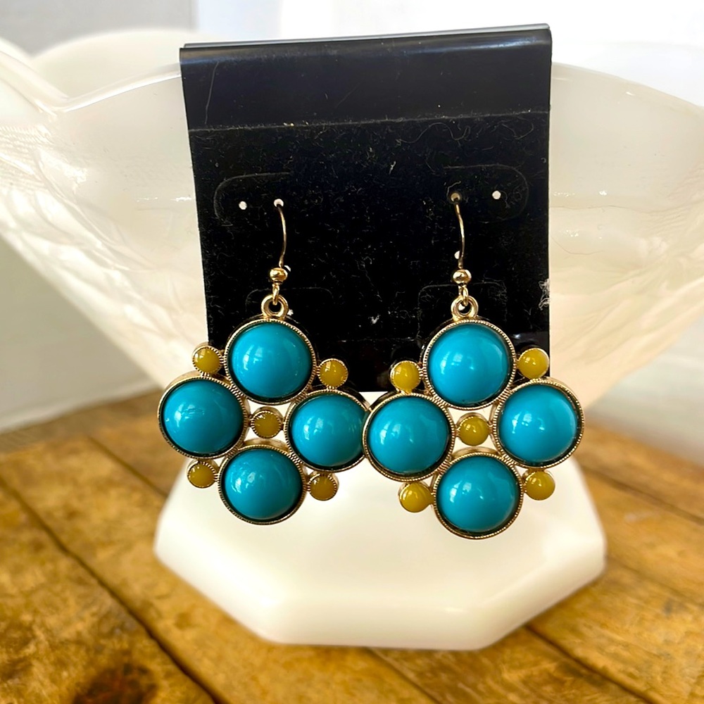 Turquoise and Gold Tone Earrings Dangle hook BoHo NEW!